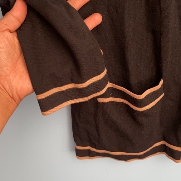 NWOT talbots black stripe-trim tie neck cardigan US MP - Picture 5 of 9